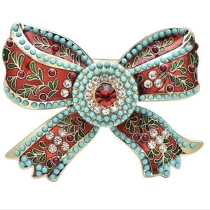 Anthropologie Red and Turquoise Bow Brooch
